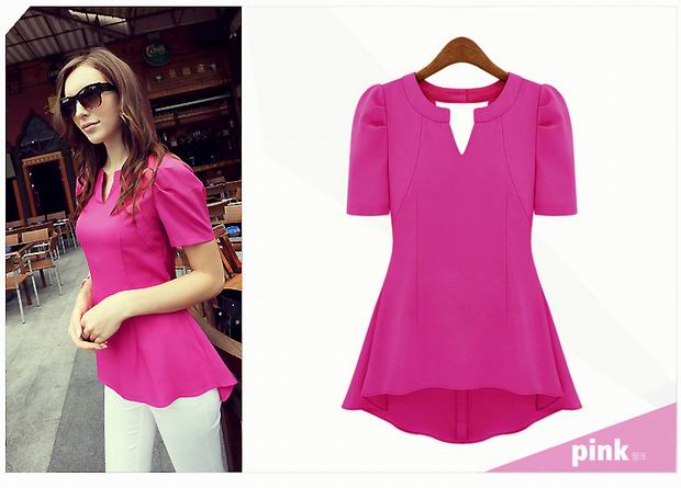 F66633-1  Fashionable Pink Peplum Top